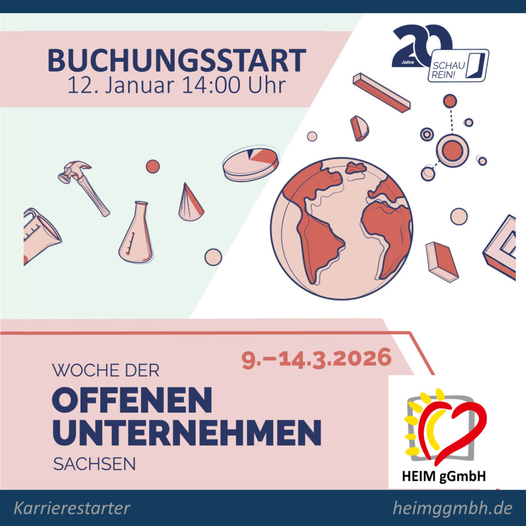 SCHAU REIN! Die Woche der offenen Unternehmen. Am 12. Januar 2026 ist Buchungsstart und wir sind natürlich mit dabei