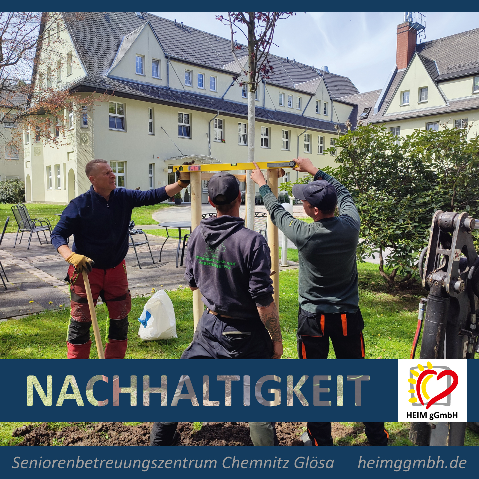 Seniorenbetreuungszentrum Chemnitz Glösa der HEIM gGmbH - neue Bäume wurden gepflanzt um nachhaltig mit unserer Natur umzugehen