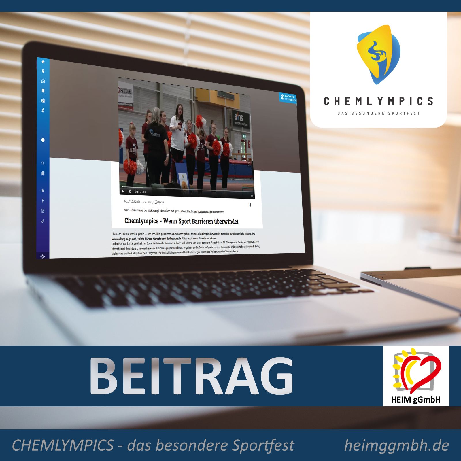 Rückblick CHEMLYMPICS 2026 – Beitrag bei Sachsen-Fernsehen. Das Sportfest wurde unter anderem durch die HEIM gGmbH unterstützt.