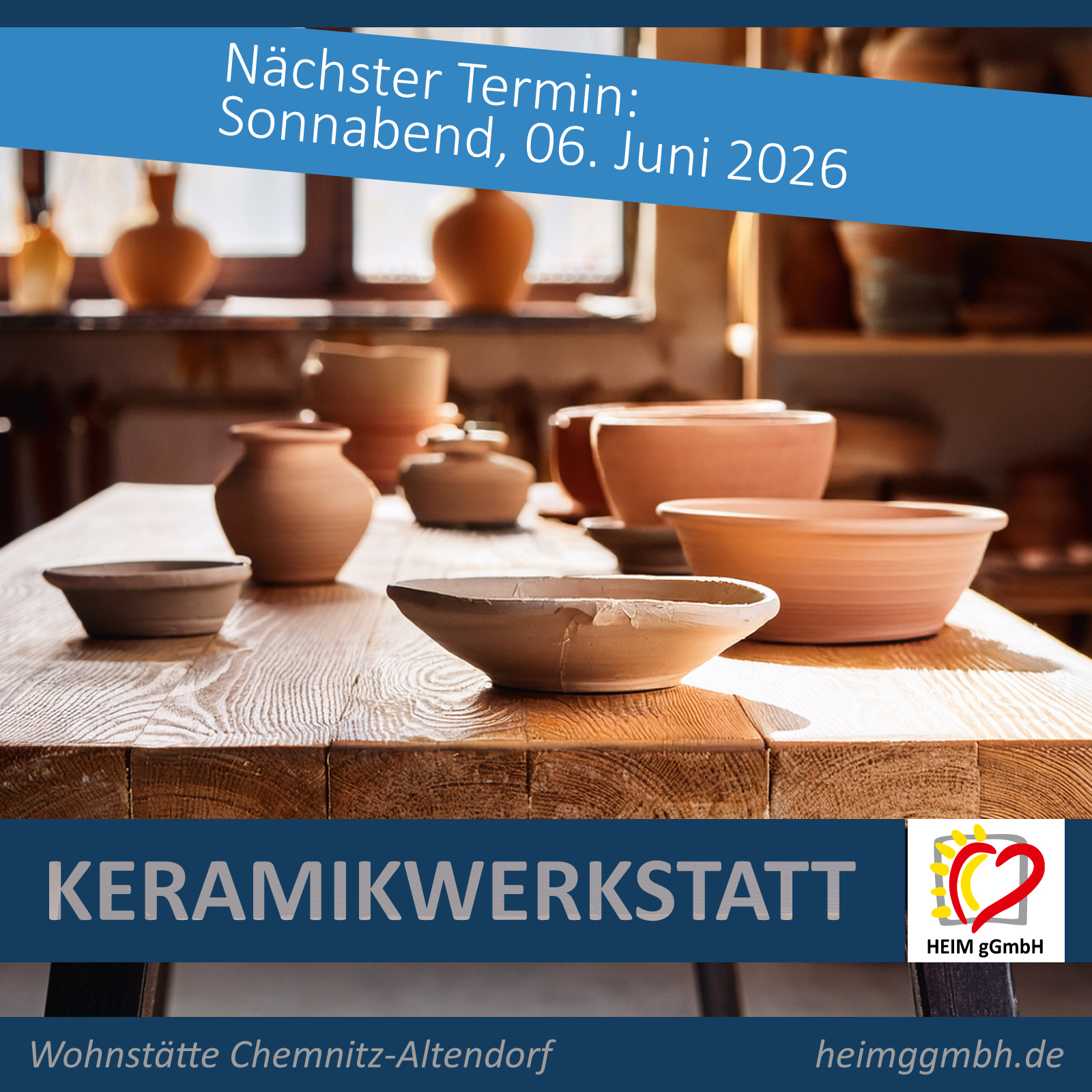 Offene Keramikwerkstatt in der Wohnstätte der HEIM gGmbH in Chemnitz Altendorf - nächster Termin am 6. Juni 2026